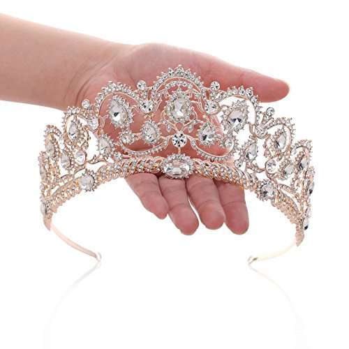 SWEETV Rose Gold Wedding Crown for Bride - Rhinestone Princess tiara for Women, Prom Queen Crown...
