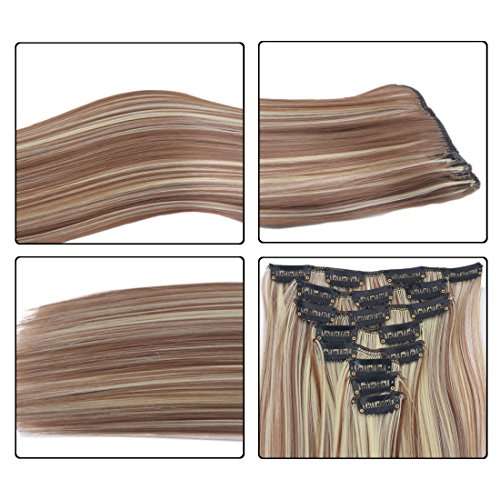 MSHAIR 8 pieces 24" Straight Full Head Clip in Synthetic Hair Extensions 150g 12/613# Light Glode...