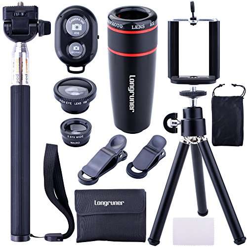 Longruner 10 in 1 Mini Lens Kit 8 x Telephoto Lens + Fish Eye Lens + Wide Angle + Macro Lens Self...