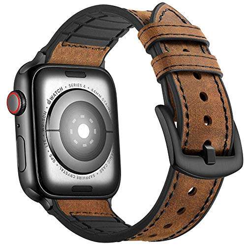 Mifa Hybrid Leather Sports Band Compatible with Apple Watch Vintage Dressy Bands Dark Brown Repla...