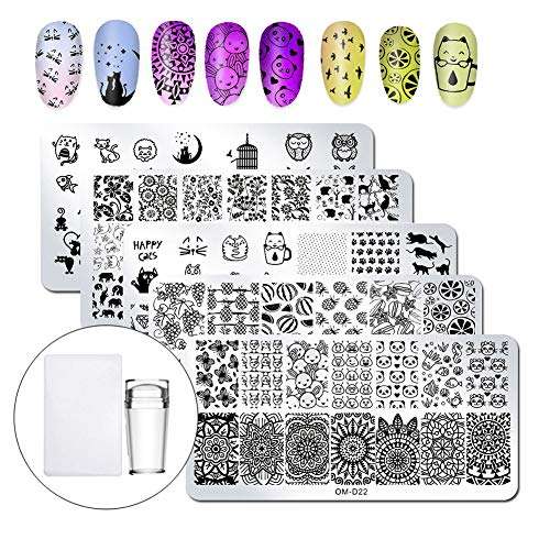 WOKOTO 5Pcs Nail Art Plates Stamping Set Fruit Animal Cat Panda Mandala Image Design Plates...