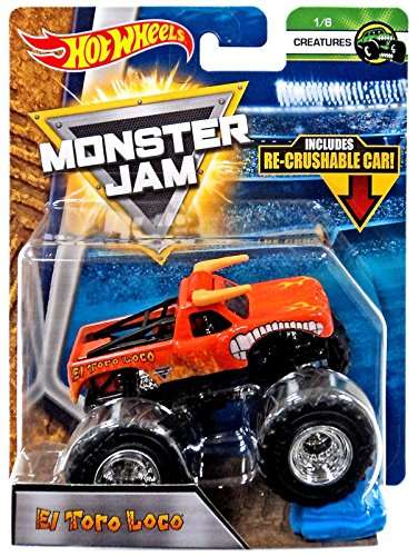 HOT WHEELS MONSTER JAM 1:64 SCALE ORANGE EL TORO LOCO CREATURES INCLUDES RE-CRUSHABLE CAR