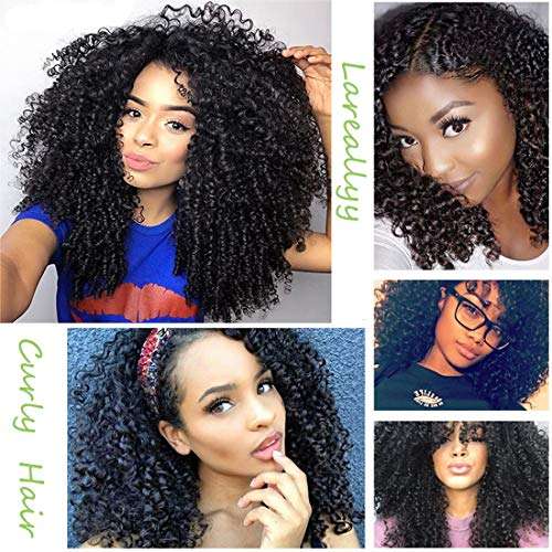 Lareallee Afro Kinky Curly Hair 4 pc Natural Color 10inch Brazilian Hair Weave Bundles Remy Human...