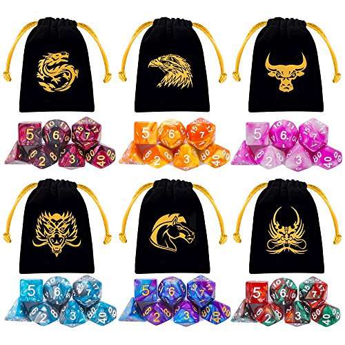 QMAY DND Dice Set, Polyhedral Game Dice Dungeons and Dragons Dice with Gold Patten Bags for Dunge...