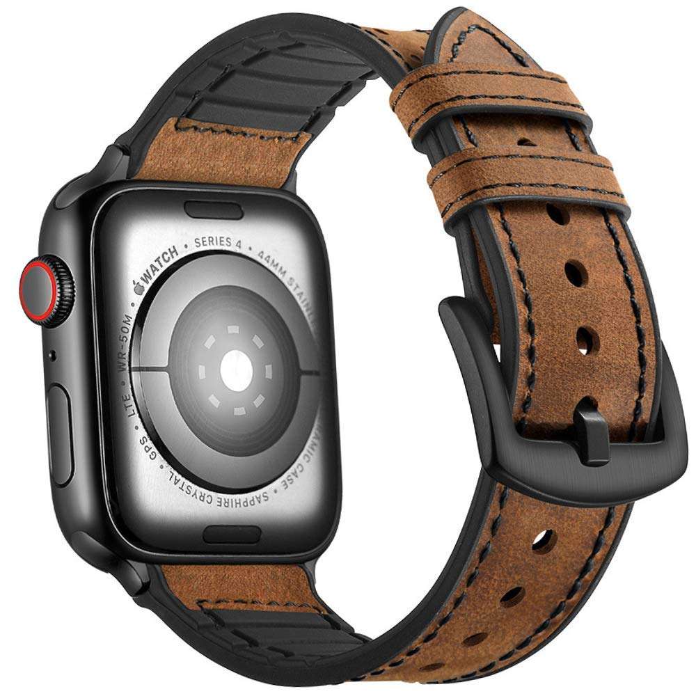 Mifa Hybrid Leather Sports Band Compatible with Apple Watch Vintage Dressy Bands Dark Brown Repla...
