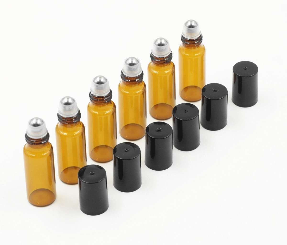 5ml Amber Glass Roller Bottles Roll Bottle with Metal Ball for Essential Oil Aromatherapy Perfume...