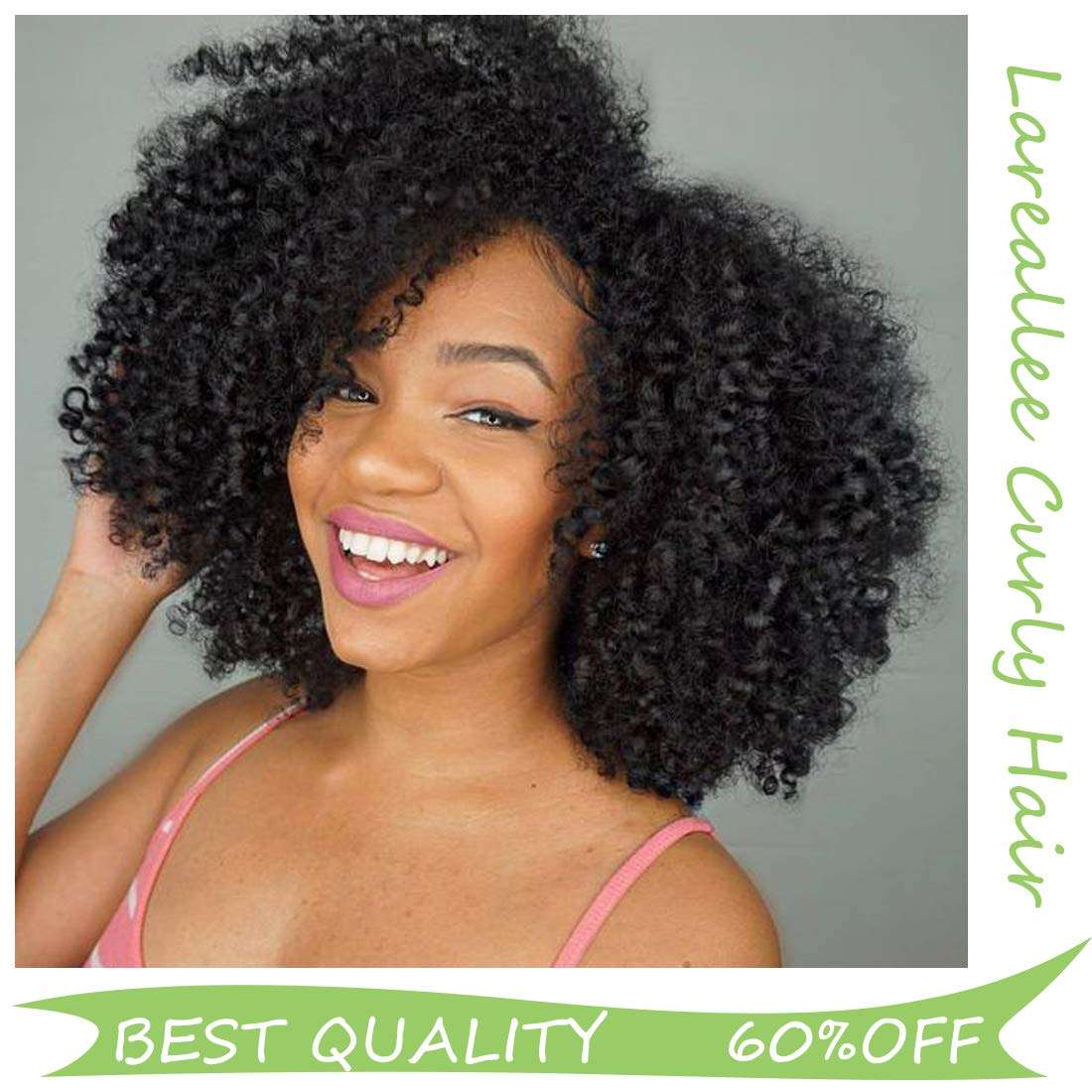 Lareallee Afro Kinky Curly Hair 4 pc Natural Color 10inch Brazilian Hair Weave Bundles Remy Human...