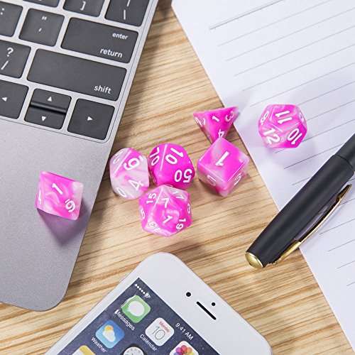 QMAY DND Dice Set, Polyhedral Game Dice Dungeons and Dragons Dice with Gold Patten Bags for Dunge...