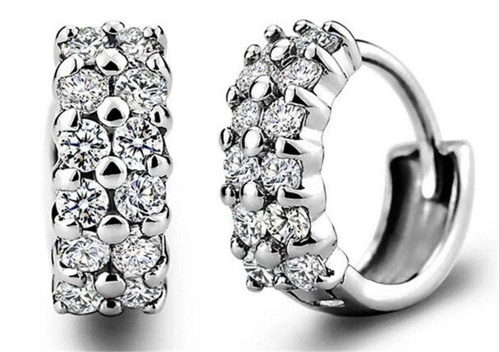 Boowhol Women's Diamond Clip on Earings Hoop Creole Double Row Glitter Diamond 925 Sterling Silve...