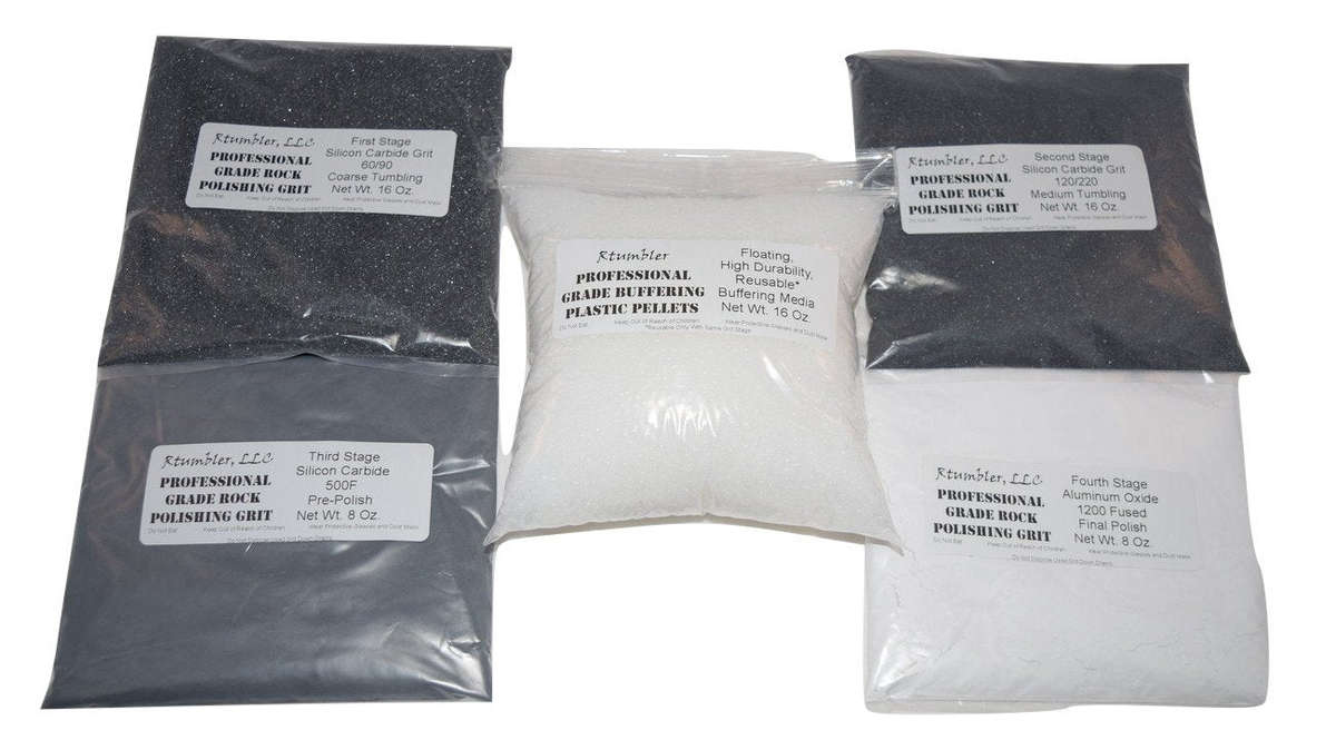 Rock Tumbler Grit for 15 pound Tumbler With 1 Pound Plastic Buffering Pellets