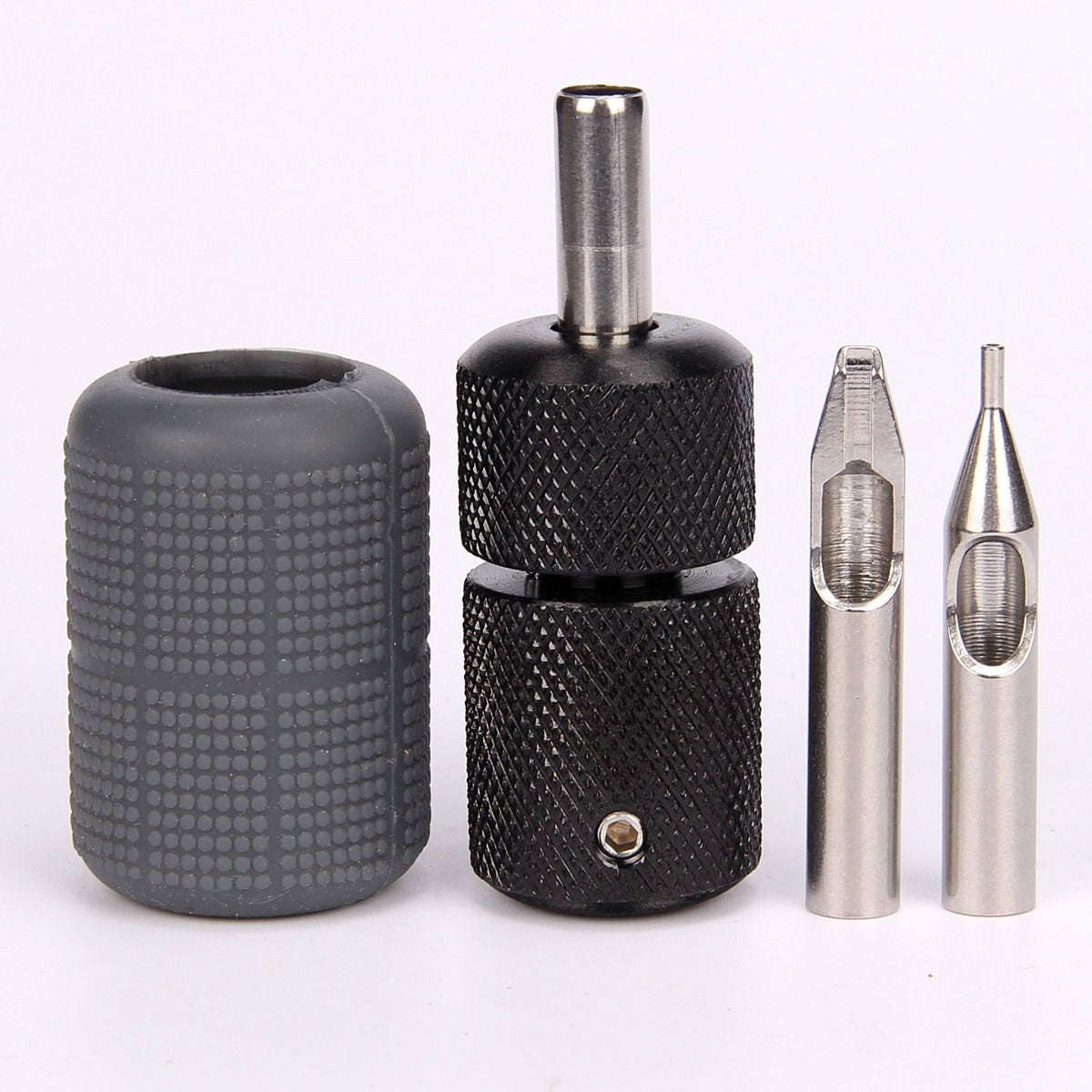 Tattoo Grip 25mm Black Aluminum Alloy Self Lock Tattoo Grips with Gray Silicone Grip Cover Tattoo...