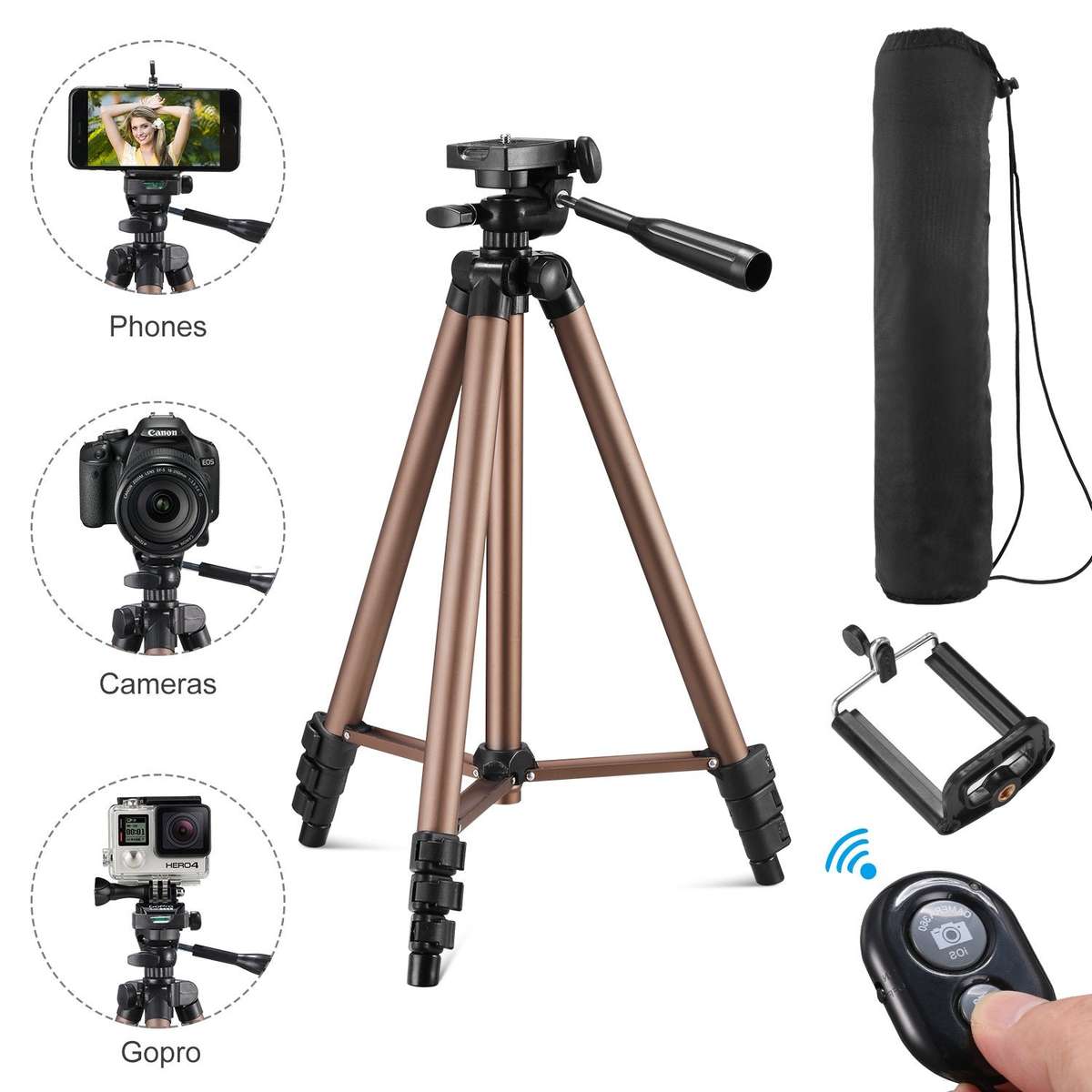 Kwithan Yunteng 50 Inch Aluminum Tripod, Video Tripod for Cellphone and Camera, Universal Tripod ...