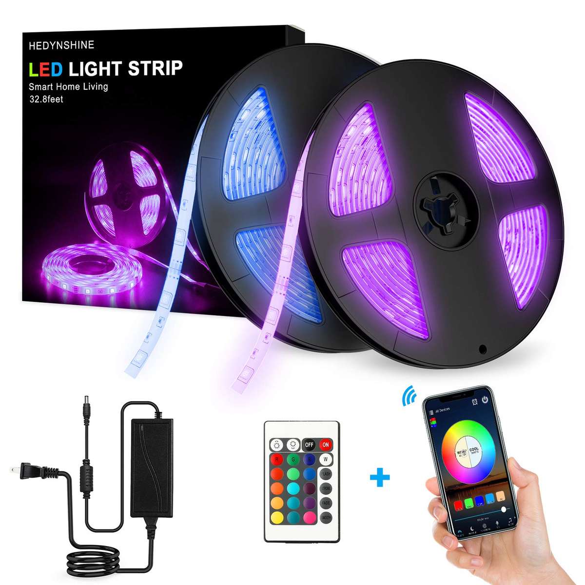 Hedynshine 33 Ft LED Strip Lights, WiFi LED Light Strip Kit with 300 LEDs SMD 5050 RGB TV Light, ...