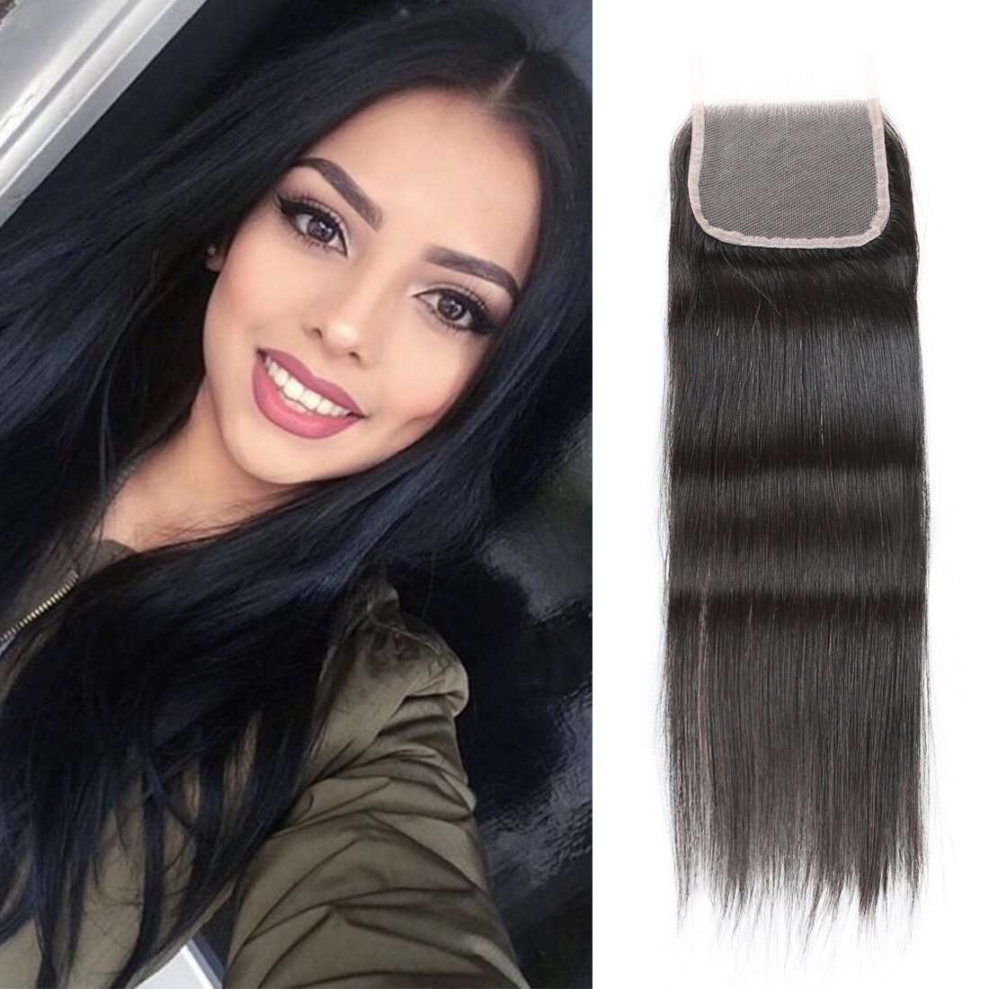 Brazilian Straight Lace Closure Free Part 4X4 Closure 100% Unprocessed Human Virgin Hair Lace Clo...