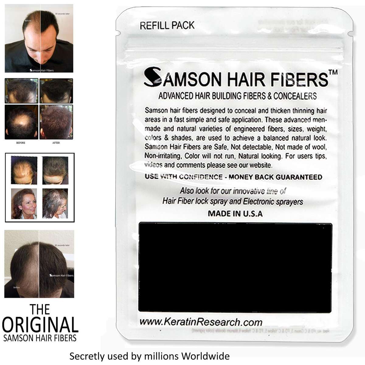 Hair Building Fibers DARK BROWN Refill kit By Samson Large 25 Grams Made in USA Hair Concealer