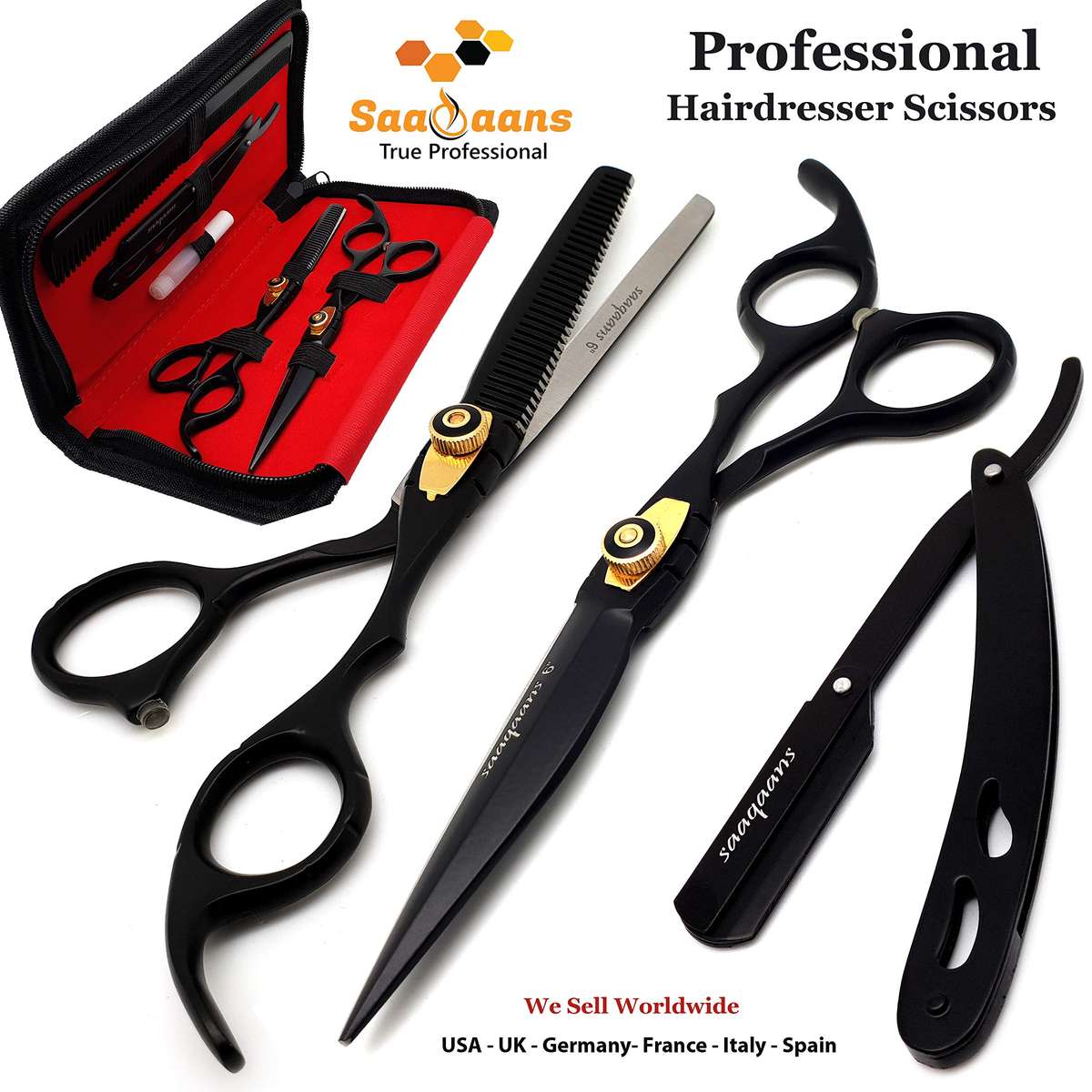 Saaqaans MSS-01 Professional Hairdresser Scissors Set - Package includes Barber Scissor, Thinning...