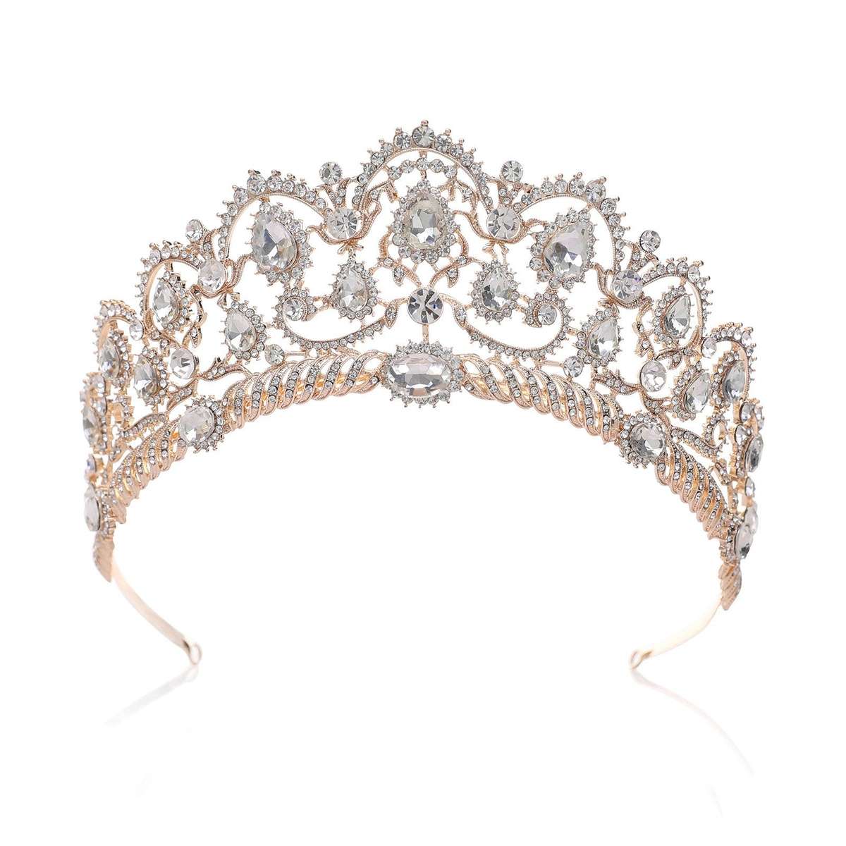 SWEETV Rose Gold Wedding Crown for Bride - Rhinestone Princess tiara for Women, Prom Queen Crown...