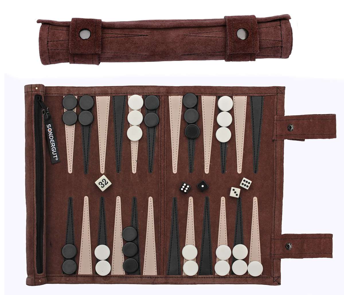 Sondergut Roll-Up Suede Backgammon Game (Color-Mocha)