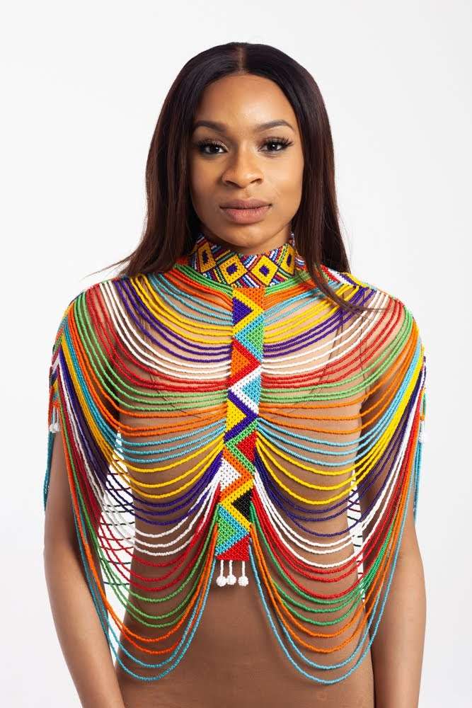 BODY JEWELLERY - MULTICOLOURED ZULU BEADED SHAWL