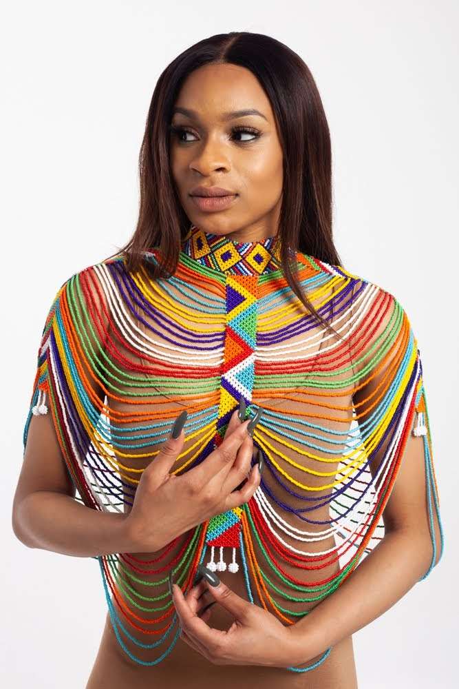 BODY JEWELLERY - MULTICOLOURED ZULU BEADED SHAWL