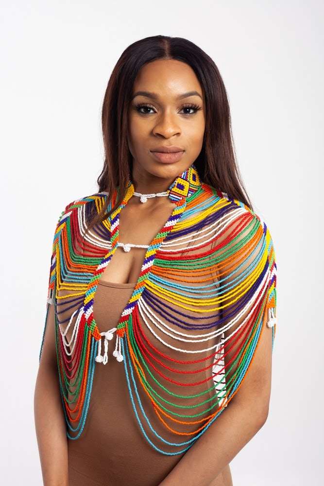 BODY JEWELLERY - MULTICOLOURED ZULU BEADED SHAWL