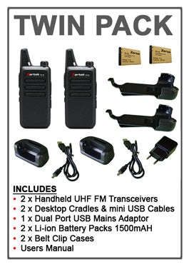 Zartek Rechargeable Two-Way Radio TX8 Twin-Pack