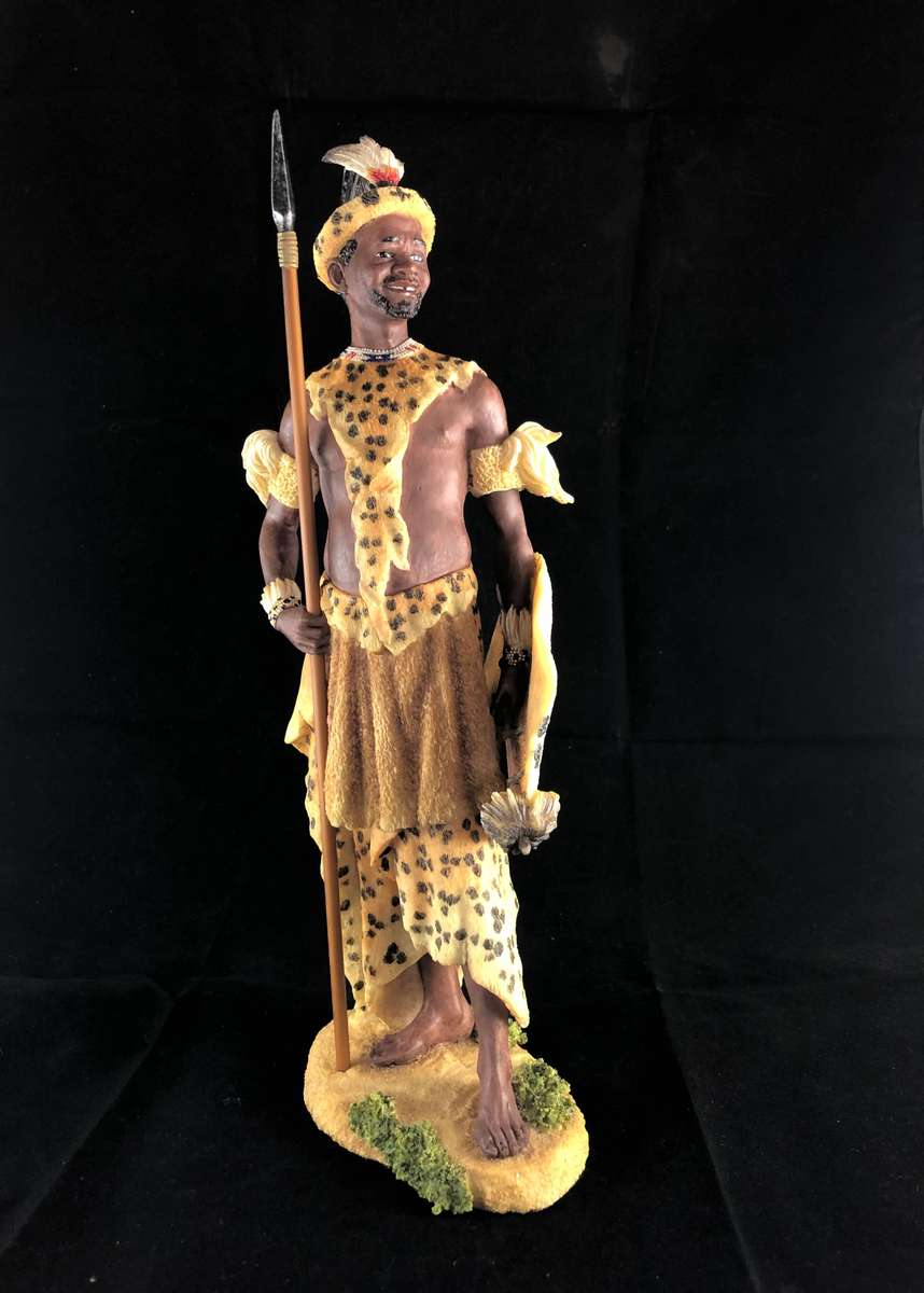 Dingane Zulu Chief African Figurine Bronze Hand Painted Sculpture