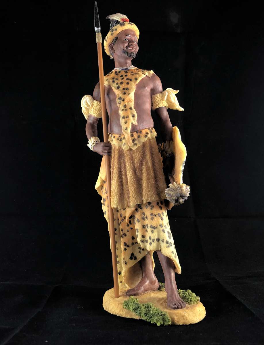 Dingane Zulu Chief African Figurine Bronze Hand Painted Sculpture