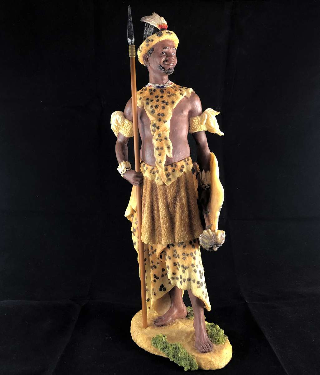 Dingane Zulu Chief African Figurine Bronze Hand Painted Sculpture