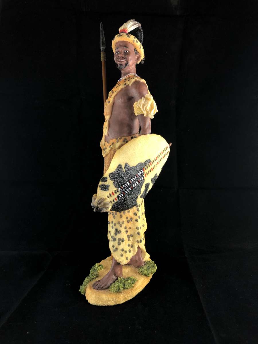 Dingane Zulu Chief African Figurine Bronze Hand Painted Sculpture
