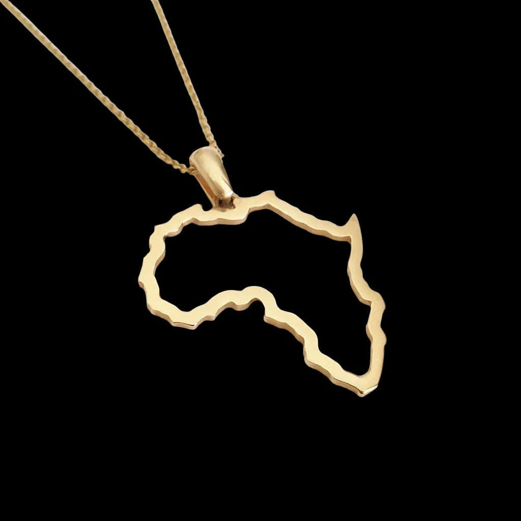 Petite Map of Africa Yellow Gold Outline Pendant & Chain 45cm