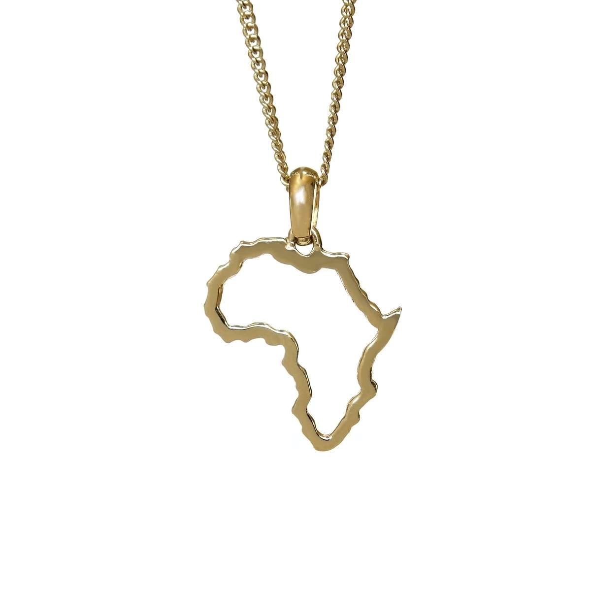 Petite Map of Africa Yellow Gold Outline Pendant & Chain 45cm