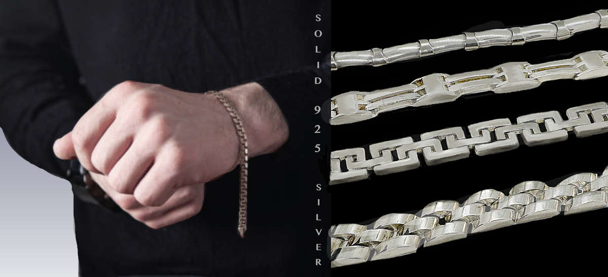 Handmade Unusual Links from Mexico Hallmarked Solid  .925 Sterling Silver Bracelet for Men