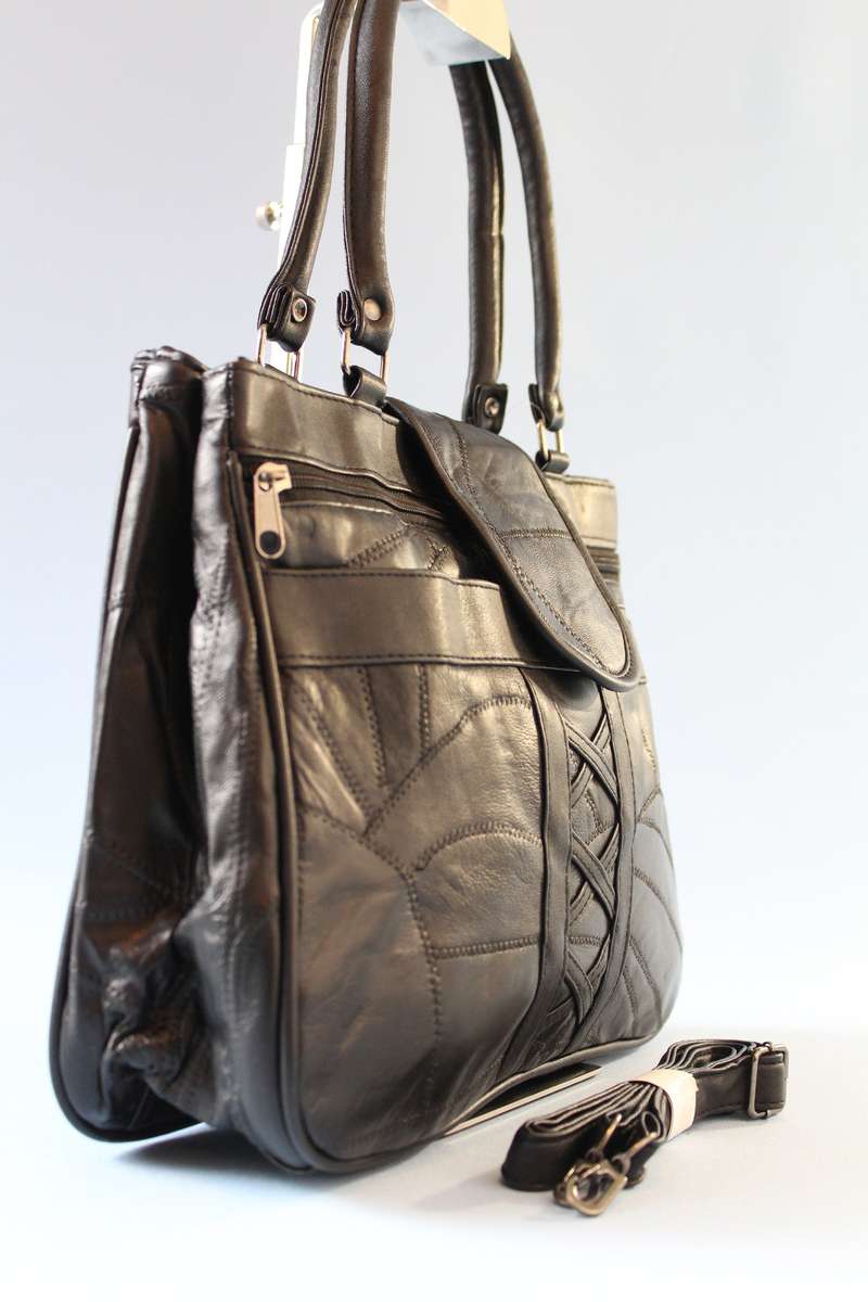 100% Genuine Patch Leather Hand Bag- Black