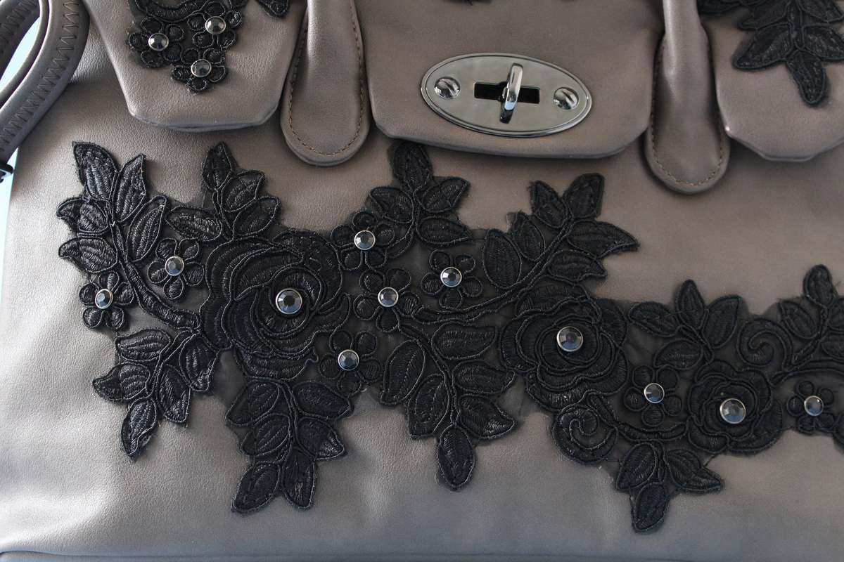 Gorgeous Lace Applique Satchel in Taupe- Step out in Style!