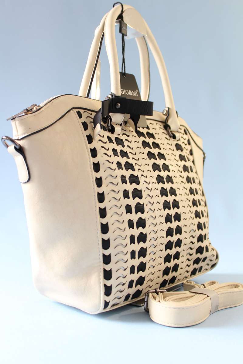 High Quality - Gorgeous Satchel in Cream and Black - Elegant and Classy!