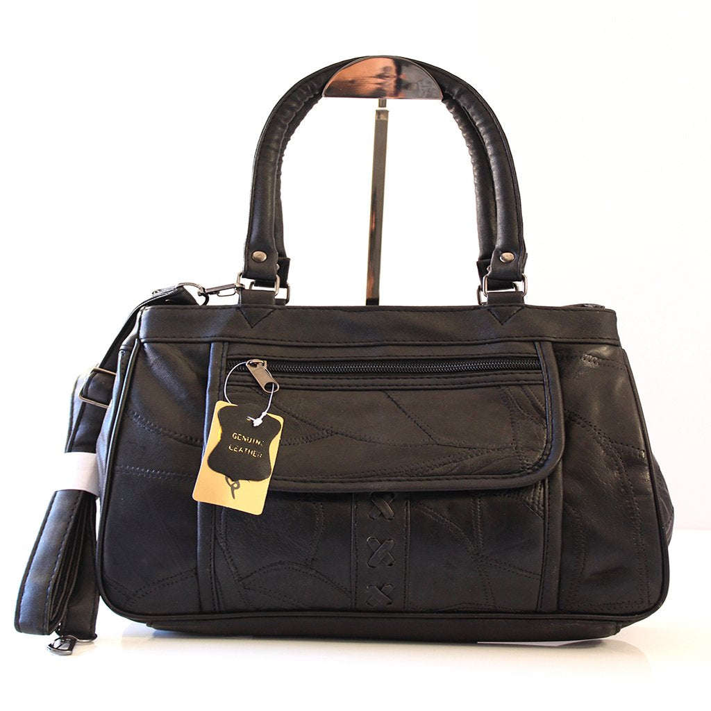 100% Genuine patch leather  Handbag - Black