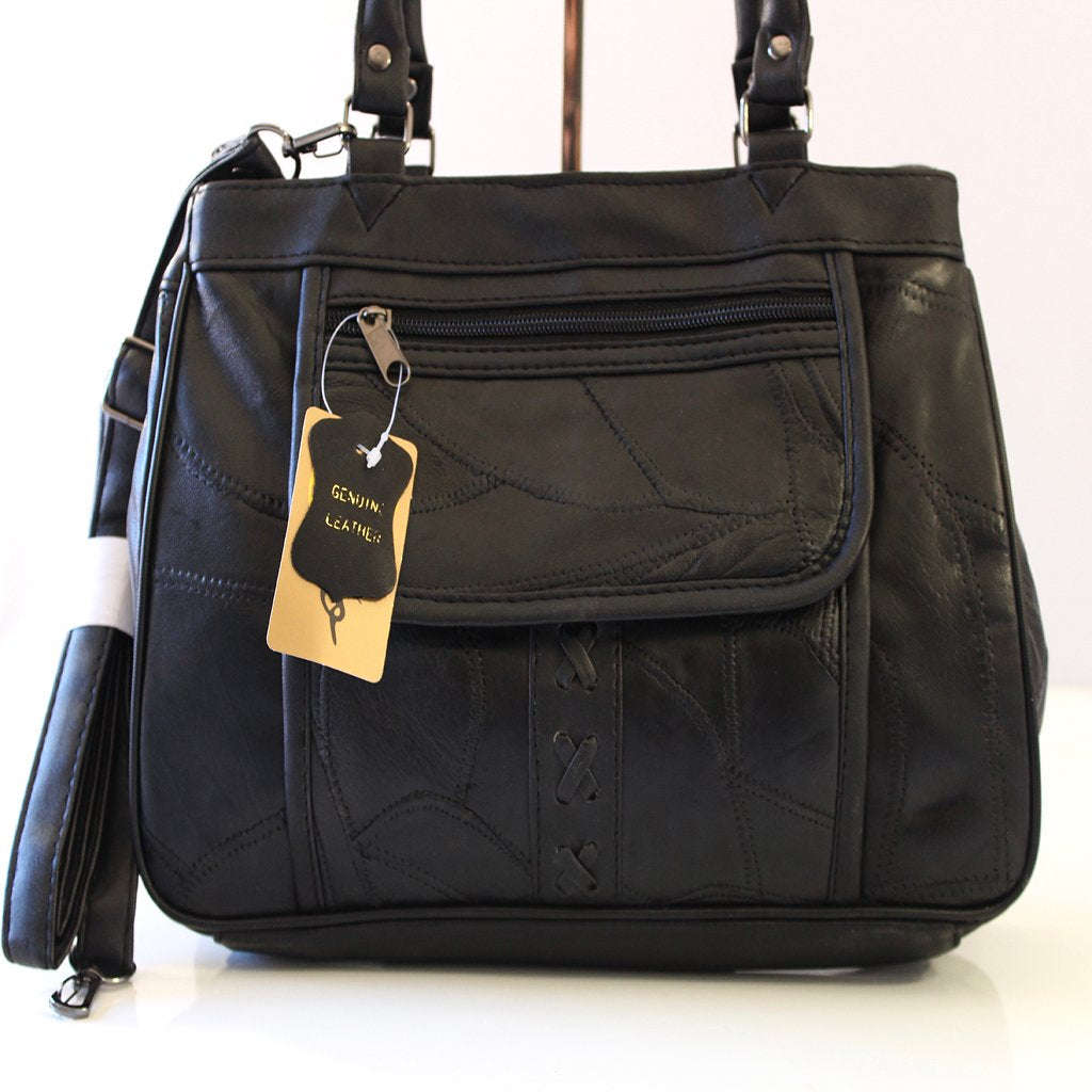 100% Genuine patch leather  Handbag - Black