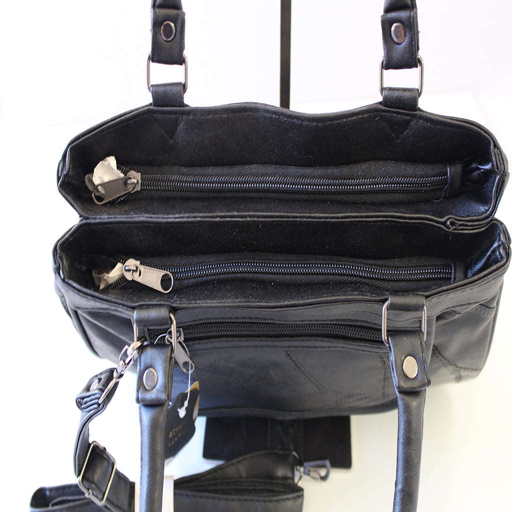 100% Genuine patch leather  Handbag - Black