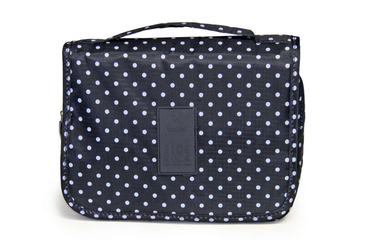 SideKick Hanging Toiletry Bag - Navy Polka Dot