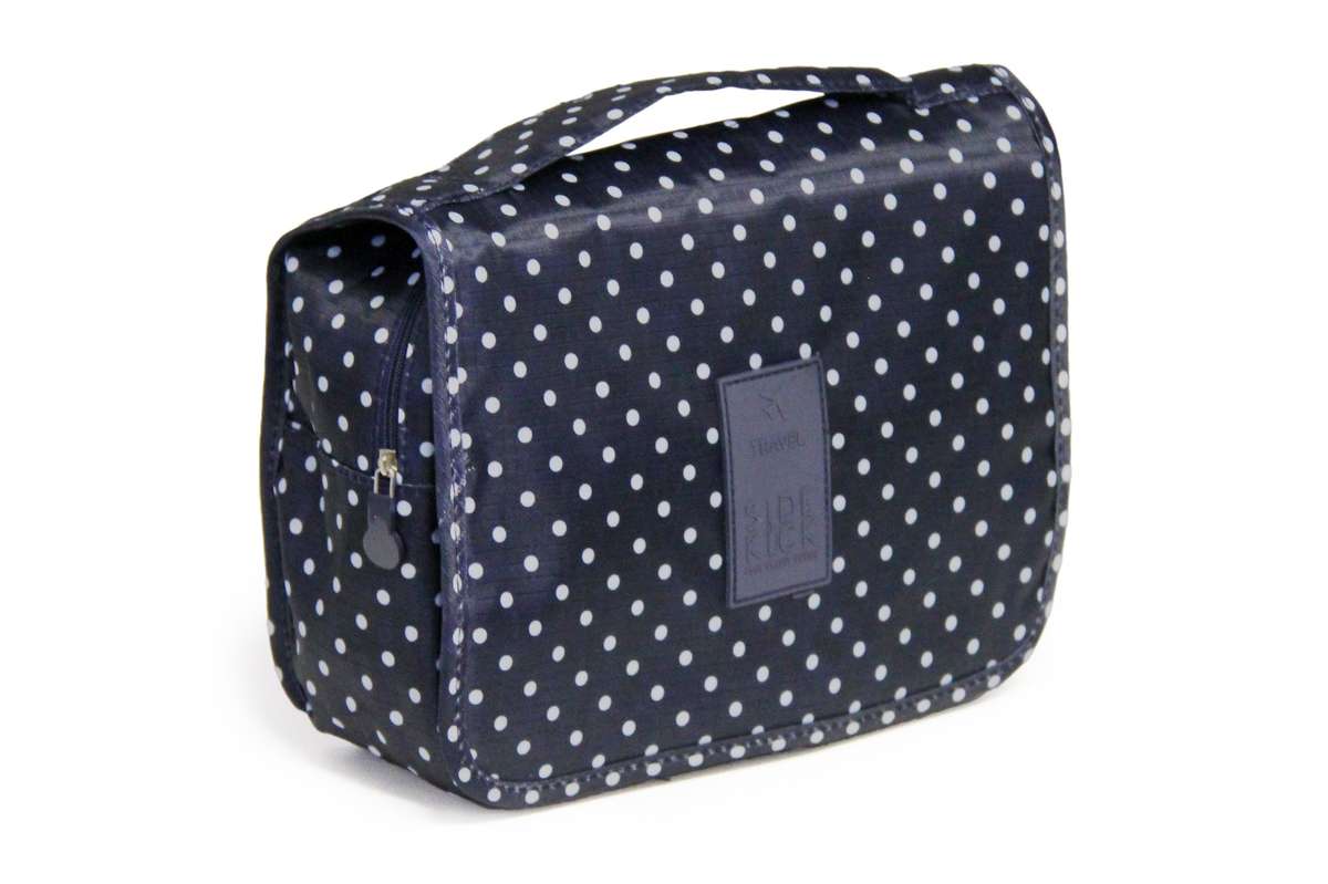 SideKick Hanging Toiletry Bag - Navy Polka Dot