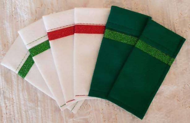 Christmas Cutlery Pouches with Glitter  Festive Table Decor - Red