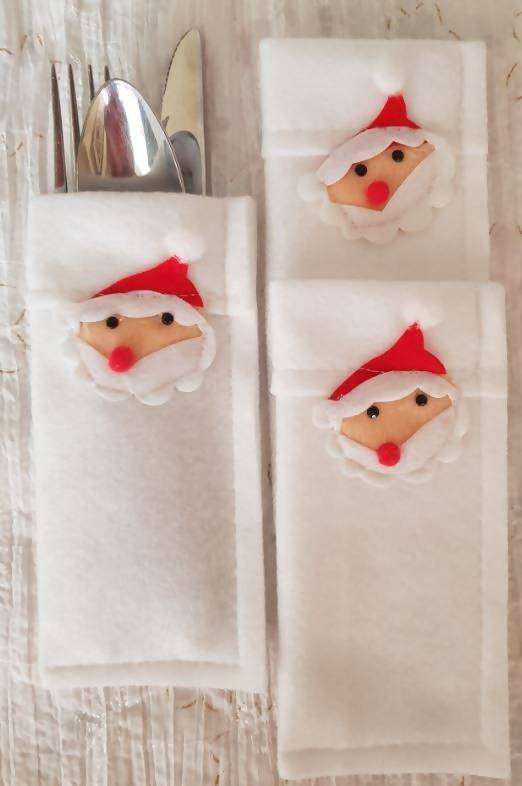 Christmas Cutlery Pouches with Glitter  Festive Table Decor - Red