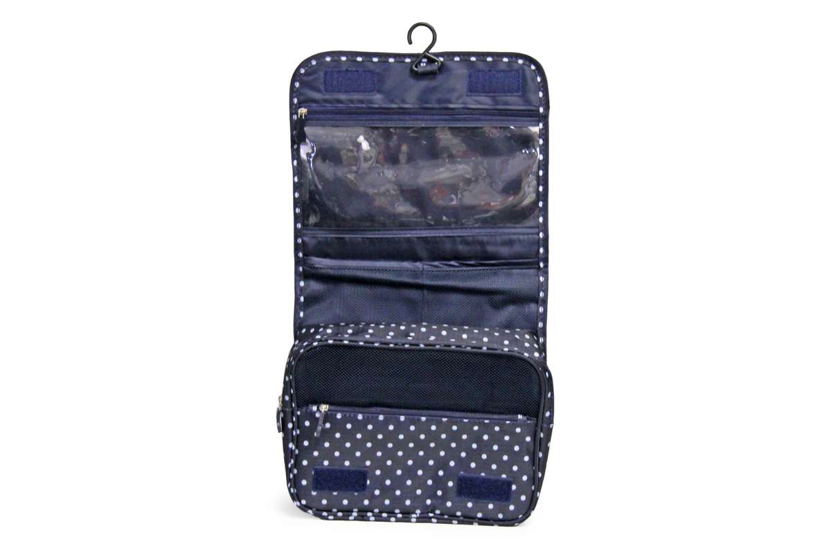 SideKick Hanging Toiletry Bag - Navy Polka Dot