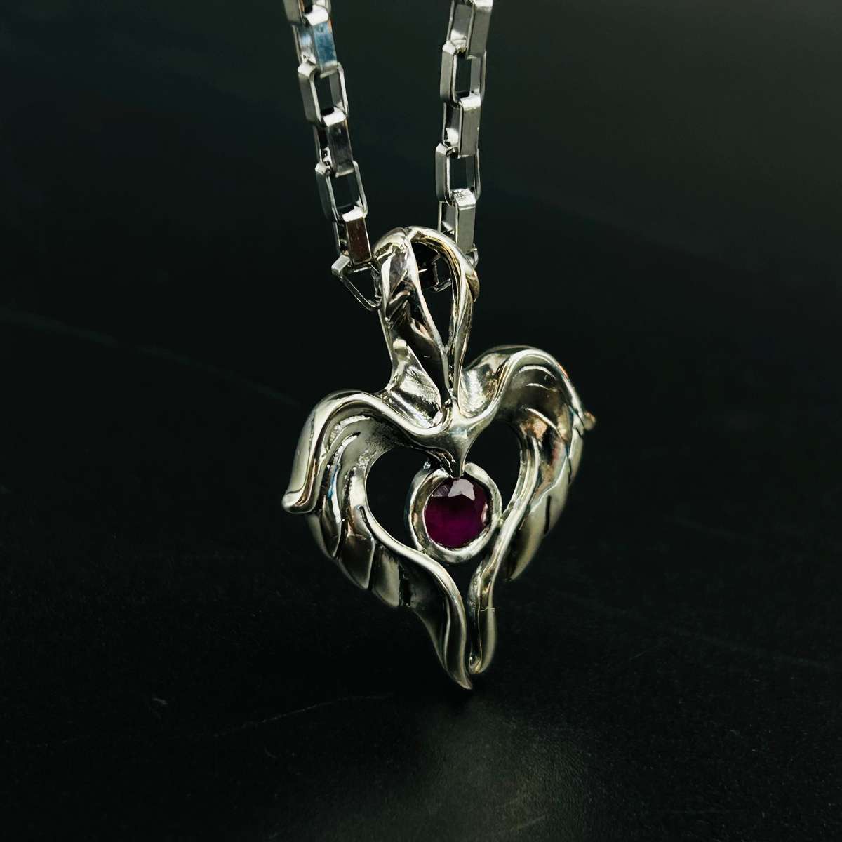 Mens Winged Heart Sterling Silver Pendant