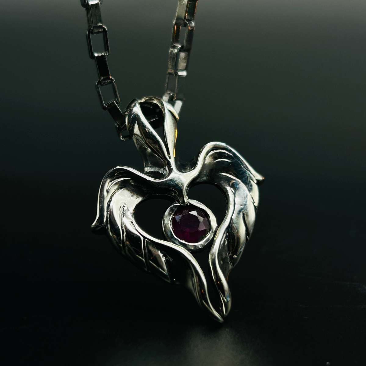 Mens Winged Heart Sterling Silver Pendant