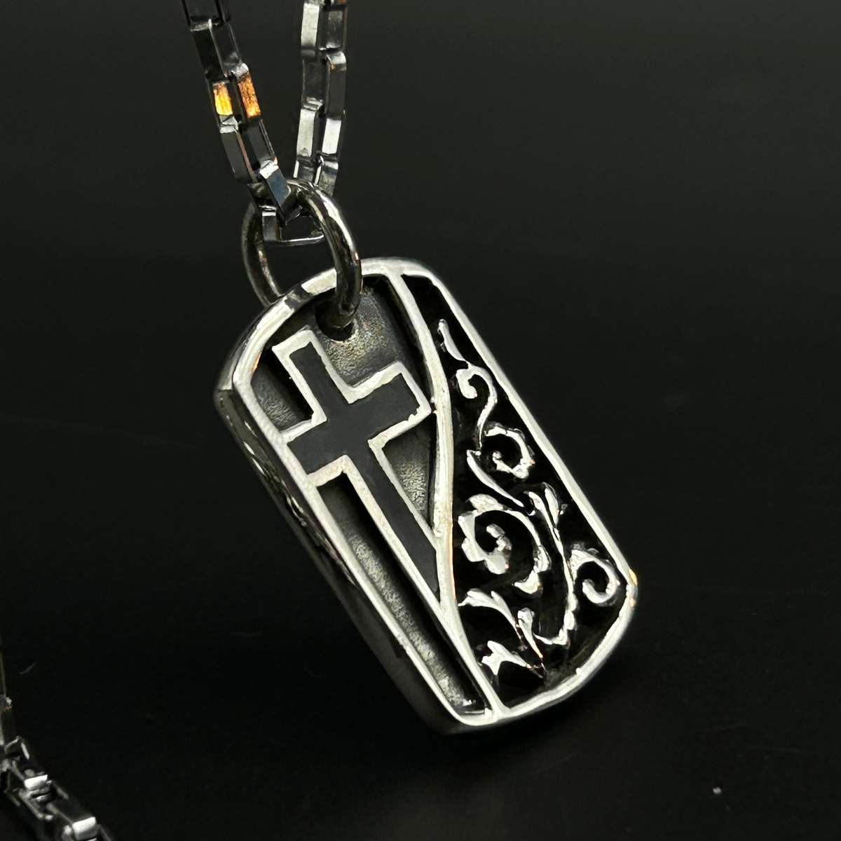 Mens Fern Cross Sterling Silver Pendant