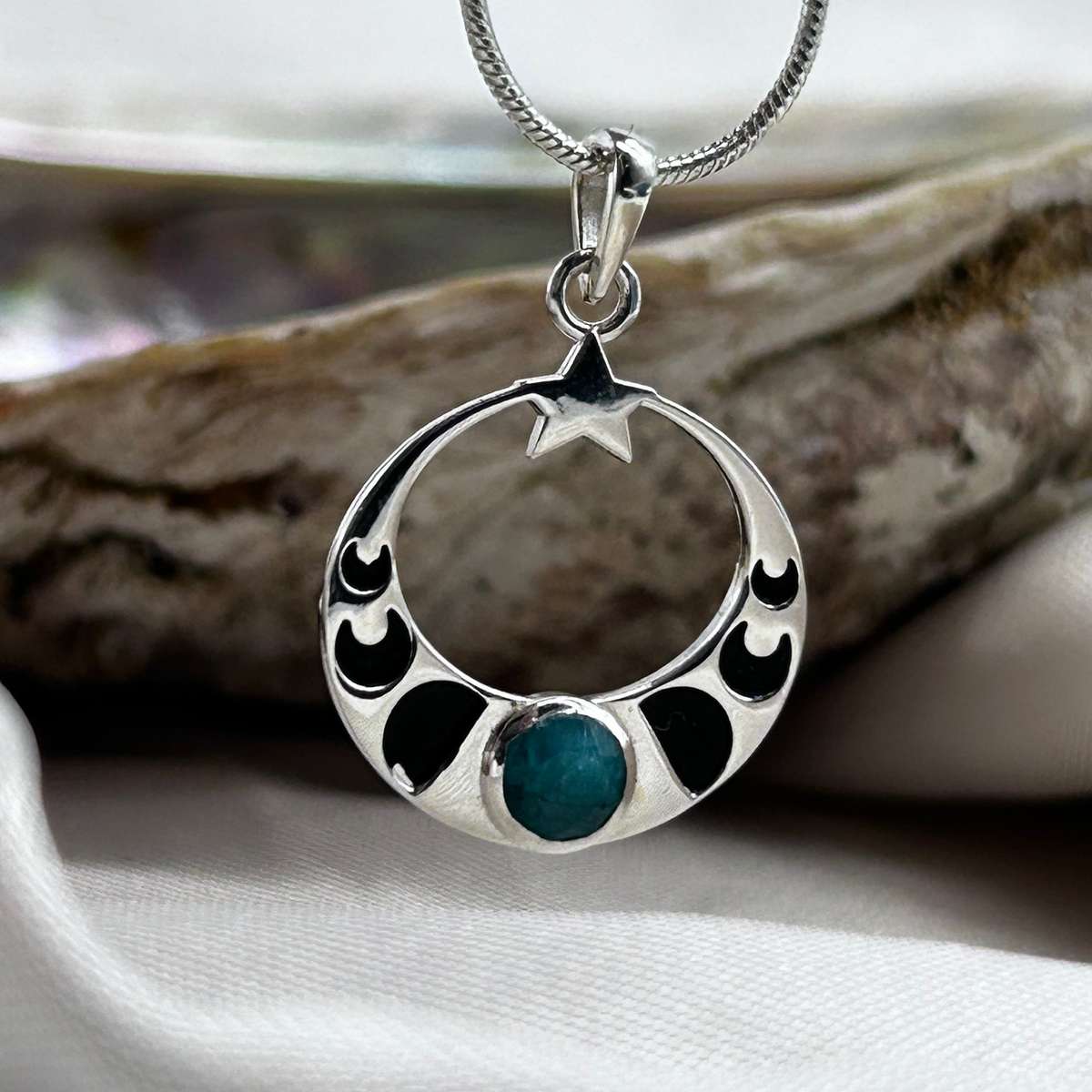 Love You To The Moon & Back Emerald Sterling Silver Pendant