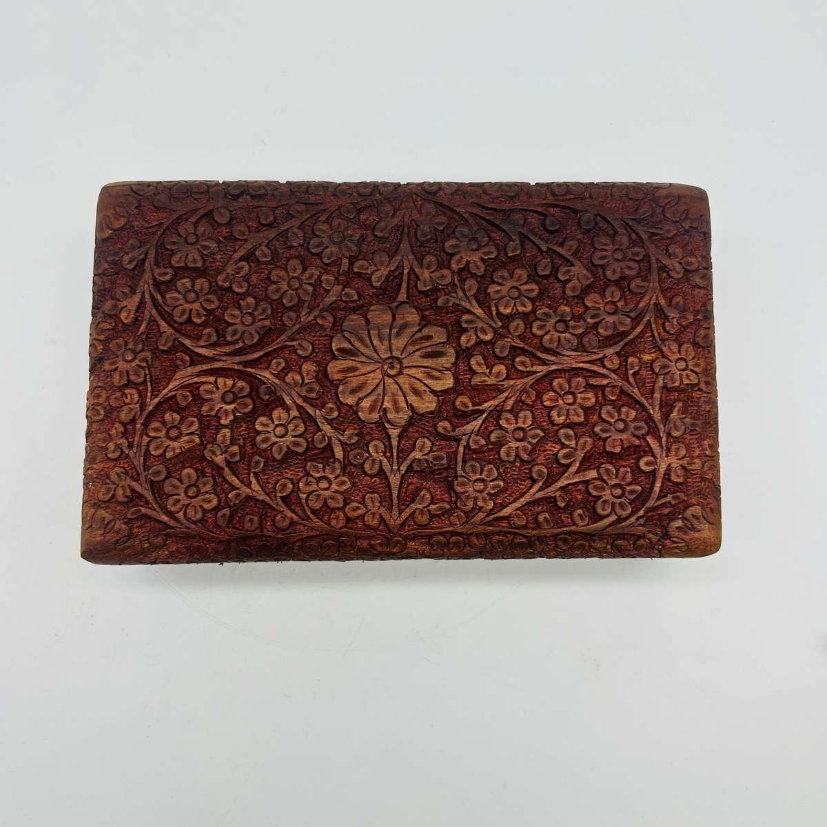 Wooden Carved Box with Flower