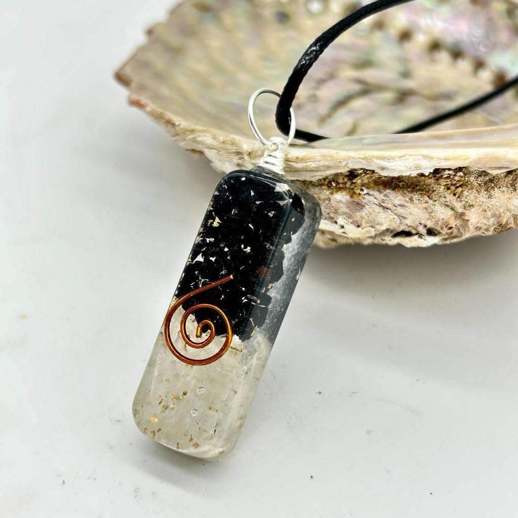 Black Tourmaline and Selenite Orgonite Pendant for Magnified Protection